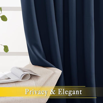 NICETOWN Navy Blue Blackout Room Divider Curtains 144 inch Length, Grommet Energy Saving Thermal Drapes Sound Reducing Window Treatments for Living Room, 1 Panel, W80 x L144