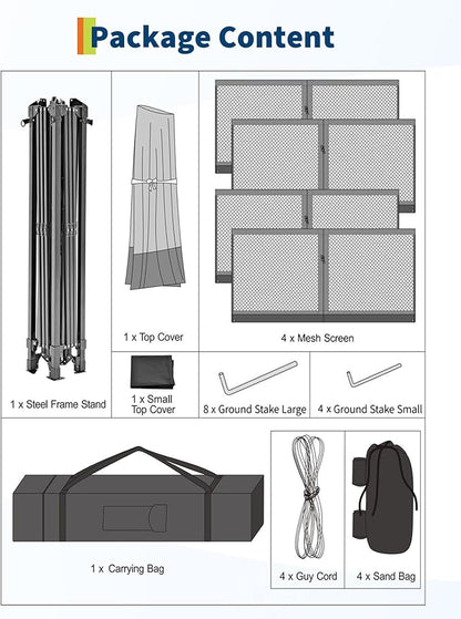 Canopy Tent 13x13 ft, Pop Up Gazebo One-Push Setup with 4 SandBags for Backyard Parties and BBQs, Mosquito Netting & Height Adjustable - Grey