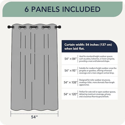 Outdoor Curtains for Patio Waterproof 6 Panels - Windproof, Privacy, Weatherproof Outside Drapes for Gazebo Pergola Porch, Grommet Top and Tab Bottom, 54x84 Inch, Mecca Orange