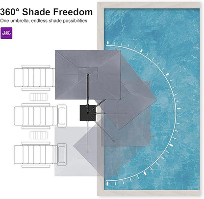 PURPLE LEAF 9' X 11.5' Rectangle Cantilever Umbrella with Base Outdoor Large Aluminum Patio Umbrella with 3-Year Fade Resistance Recycled Fabric and 360-degree Rotation for Deck Garden, Graphite Grey