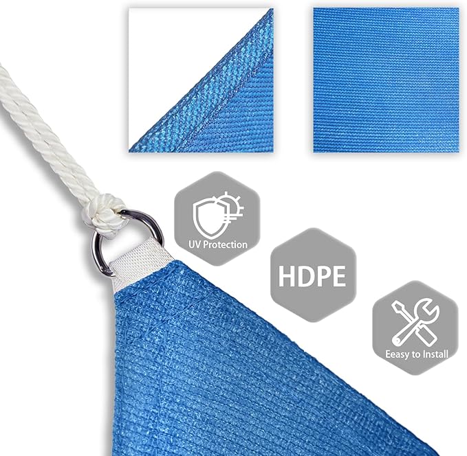 Patio Paradise 28' x 28' x 28' Sun Shade Sail Triangle Canopy Shade Cloth Fabric Sunlight Block Patio Pergola Cover HDPE Deck Awning for Outdoor Backyard Roof Shading, Blue