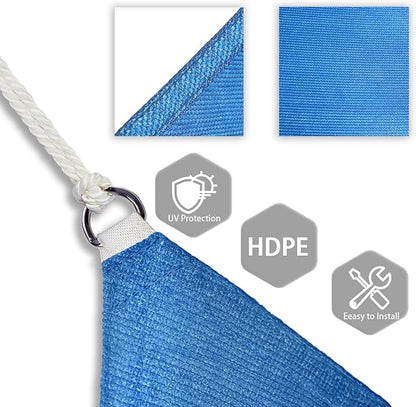 Patio Paradise 6' x 6' x 6' Sun Shade Sail Triangle Canopy Shade Cloth Fabric Sunlight Block Patio Pergola Cover HDPE Deck Awning for Outdoor Backyard Roof Shading, Blue