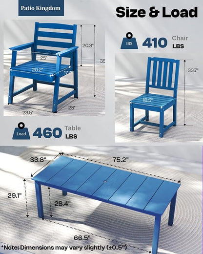 Navy Blue 9-Piece Outdoor Dining Set with Beige 11FT Cantilever Umbrella, 75.2'' HDPE Table & Chairs for 8, Weather-Resistant Furniture with Umbrella Hole for Patio, Lawn, Poolside