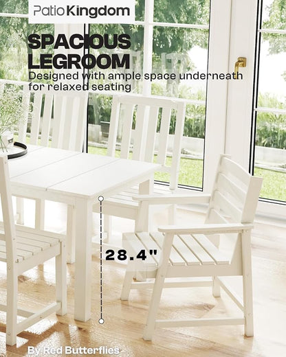 7-Piece White Outdoor Dining Set with Beige 11FT Large Patio Umbrella, 75.2'' HDPE Table & Chairs for 6, Weather-Resistant Furniture with Umbrella Hole for Patio, Lawn, Poolside
