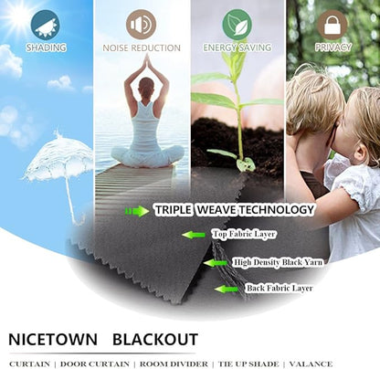 NICETOWN Outdoor Curtain Sunblock with Silver Rustproof Grommets Top and Bottom, Windproof Thermal Insulated Blackout Outdoor Curtain/Drape Protect Privacy for Patio, Single Piece, W52 x L95, Grey