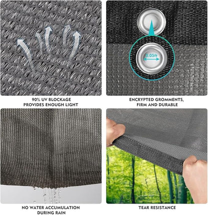 90% Shade Cloth Sun Shade Fabric for Patio Garden Pergola Shade Cover Canopy with Gromments (Grey, 10X10 FT)