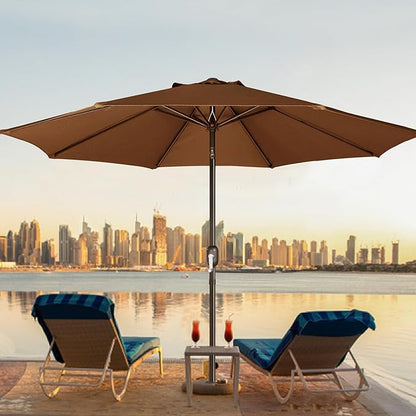 Blissun 9' Outdoor Patio Umbrella, Outdoor Table Umbrella, Yard Umbrella, Market Umbrella with 8 Sturdy Ribs, Push Button Tilt and Crank