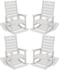 SERWALL Outdoor Rocking Chair Set of 4, Oversized HDPE Patio Rocking Chair with Footrest for Adults, All Weather Porch Rocker for Deck Patio Balcony, White