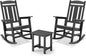 LUE BONA Outdoor Rocking Chairs Set, 3-Piece, HDPS Poly Porch Rockers with Table, Plastic Weather Resistant Rocking Chair Set for Outdoor Indoor, Garden, Backyard, 350lb, Gray Chairs+Table