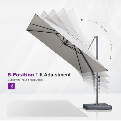 PURPLE LEAF 8 FT Outdoor Umbrella with Base Patio Cantilever Aluminum Umbrella with 3 Years Fade Resistance Recycled Fabric Offset Square with 360-degree Rotation for Deck Garden, Pebble Grey