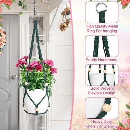 Hoteam 12 Pcs Macrame Plant Hangers Macrame Hanging Planters for Indoor Plants Handmade Boho Hanging Baskets Flower Pots Holder for Outdoor Home Wall Decor