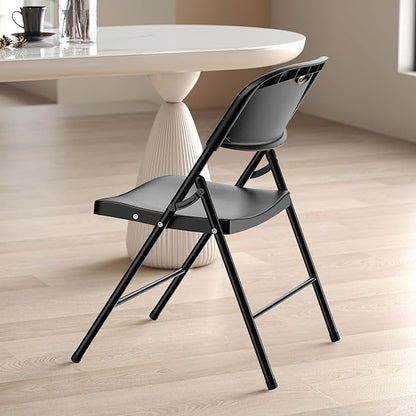 Nazhura 350 Weight Limit Heavy Duty Plastic Folding Chair with Reinfoced Steel Frame for Indoor and Outdoor, Wedding, Party, Restaurant, Meeting Room, Patio and Garden (Black, 10 Pack)