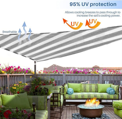 E&K Sunrise 25' x 25' x 25' Sun Shade Sail Triangle Canopy Shade Cover UV Block for Patio Backyard Garden Outdoor (Gray White Strip)