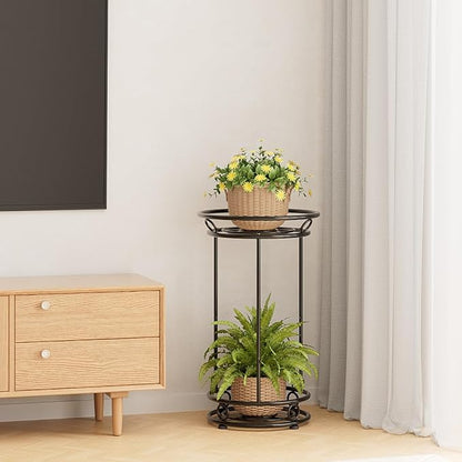 Plant Stand Indoor Outdoor - Metal Planter Holder Shelf Tall Tiered Flower Pot Display Organizer Rack for Garden, Patio, Living Room, Bathroom, Office (Black)