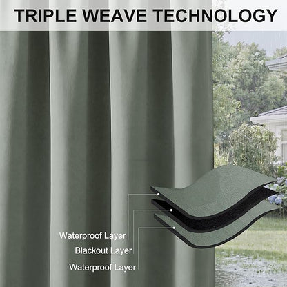RYB HOME Extra Wide Outdoor Curtains for Patio Waterproof Heavy Duty Thermal Insulated in Summer Full Coverage Privacy for Gazebo, Cabana & Pergola, W100 x L90, Sea Green, 1 Panel