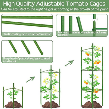 Halatool 2 Pack Tomato Cages for Garden,Up to 48in Adjustable Tomato Cage, Garden Stakes Tomato Trellis for Pots, Tomato Plant Support for Raised Garden Bed & Climbing Vegetables Flowers