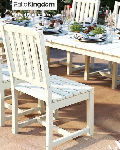 White 9-Piece Outdoor Dining Set with Beige 11FT Cantilever Umbrella, 75.2'' HDPE Table & Chairs for 8, Weather-Resistant Furniture with Umbrella Hole for Patio, Lawn, Poolside