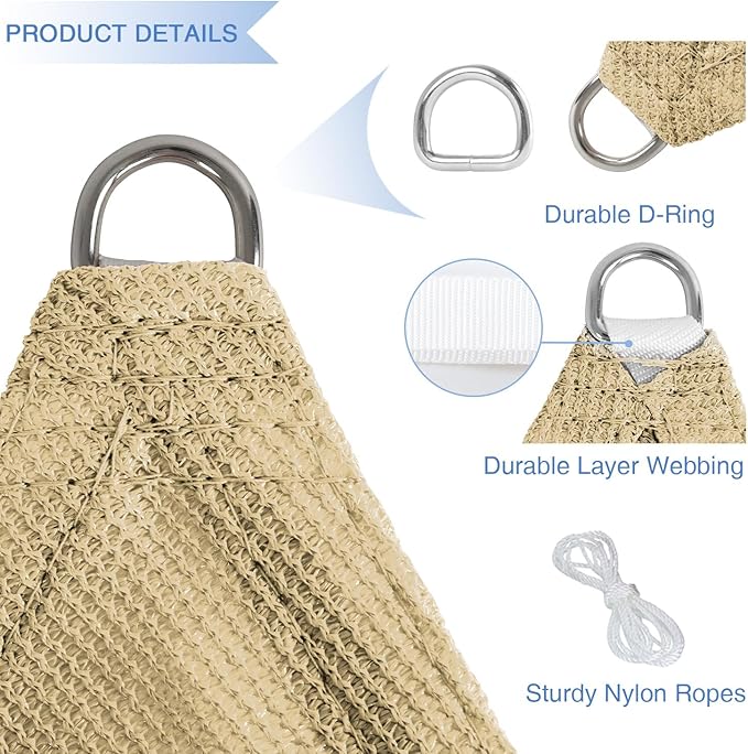 E&K Sunrise 14' x 14' x 14' Sun Shade Sail Triangle Canopy Shade Cover UV Block for Patio Backyard Garden Outdoor (Sand)