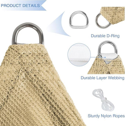 E&K Sunrise 14' x 14' x 14' Sun Shade Sail Triangle Canopy Shade Cover UV Block for Patio Backyard Garden Outdoor (Sand)