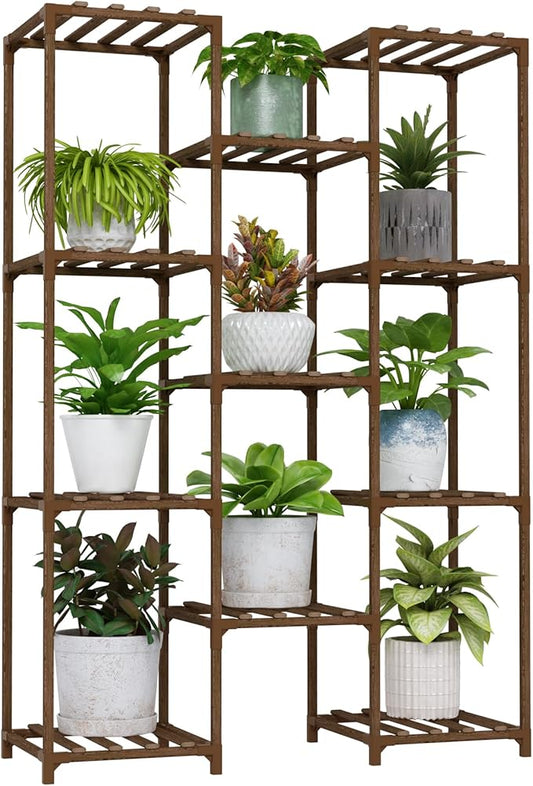 Bamworld Plant Stand Indoor Outdoor Tall Plants Shelf for Multiple Plants Pots Wood Flower Stand Large 11 Pots Plant Holder for Living Room, Patio, Balcony, Garden