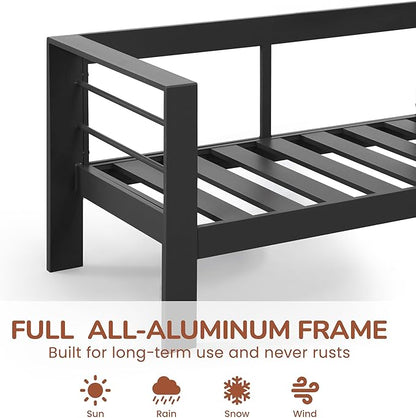 Solaste Aluminum Patio Loveseat, Metal Patio Sofa with Water-Resistant Cushion, Weather-Resistant Modern Outdoor Loveseat, Black Frame Grey Cushion