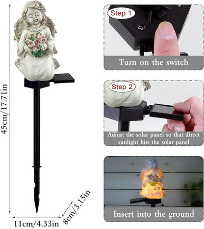 Solar Garden Angel Lights, Waterproof Outdoor Garden Angels Statue Decorations Solar Lights for Cemetery Gravesite Grave Outside Yard Patio Lawn Porch (Flower)