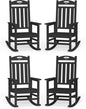 Oversized Outdoor Rocking Chairs Set of 4, High Back Porch Rocker Chair, HDPE All Weather Resistant Rocking Chairs for Patio, 380lbs Weight Capacity, Black
