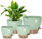 12" 10" 9" 8" Self Watering Pots with Water Level Indicator, Large Plastic Planters Set with Mesh Drainage Hole and Removable Saucer Reservoir, Big Flower Pot for Indoor Outdoor Plants (Green)