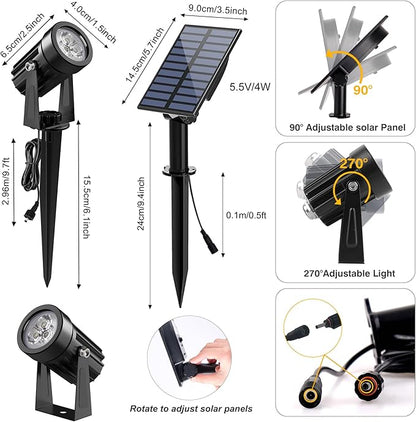 Solar Spot Lights Outdoor, Solar Landscape Spotlights IP65 Waterproof 9.8ft Cable, Auto On/Off Outdoor Wall Lights for Garden Yard Driveway Porch Walkway Pool (1-in-1 3000K Warm White 4 Pack)