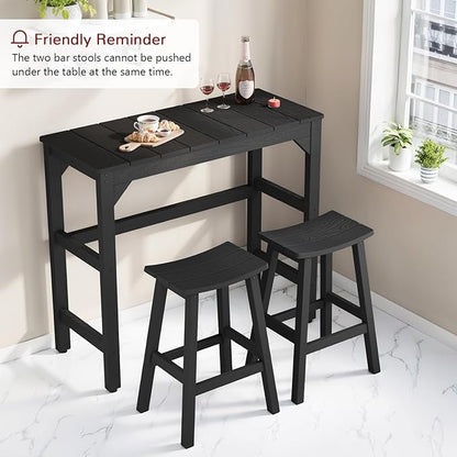 Stoog 3-Pieces Patio Bar Set, All-Weather HIPS Outdoor Bar Stools Set of 2, Counter Height Bar Table with Waterproof Top, Never Fade or Rot, Black