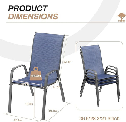 TLSUNNY Patio Chairs, Stackable Textilene Outdoor Dining Furniture for All Weather, with 17.7″ Wide Seat & Metal Frame, for Garden, Backyard, Deck, Restaurant, Poolside (6, Navy Blue, 26.4″)