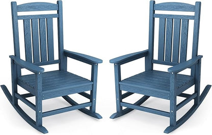 KINGYES Oversized Patio Rocking Chair Set of 2, High Density Polyethylene Outdoor Rocking Chairs with 330lbs Support for Adults, Navy