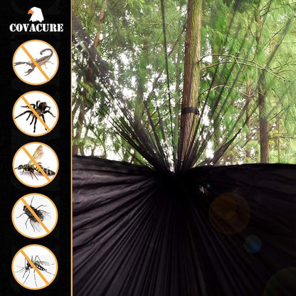 Covacure Camping Hammock - 772lbs Capacity Double Hammock with Tree Straps, Lightweight Parachute Nylon Outdoor Survival Gear for Hiking, Backpacking, Travel or Backyard (Black)