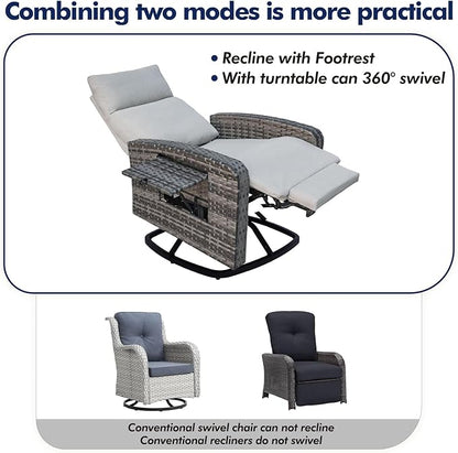Outdoor Recliner Chair, Wicker Patio Recliners with Adjustable Backrest and Extended Foot Rest, Reclining Patio Chairs with Flip Table & Removable Cushion Cover for Porch