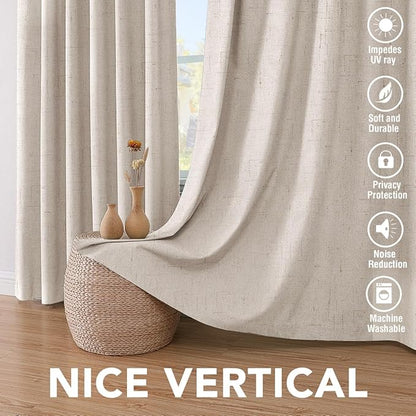 H.VERSAILTEX Linen Blackout Curtains 45 Inches Long 100% Blackout Thermal Insulated Textured Linen Look Curtain Draperies Anti-Rust Grommet, Energy Saving with White Liner, 2 Panels, Natural