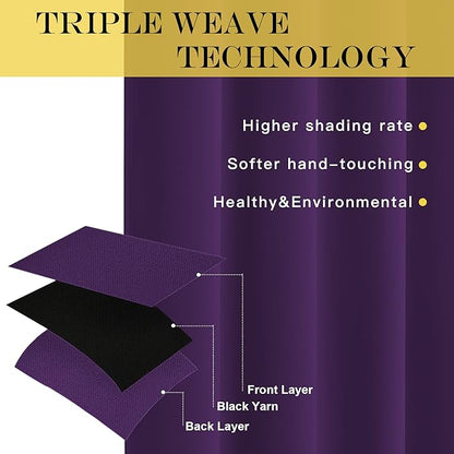 NICETOWN Blackout Window Curtain 90 inch Length - Room Darkening Thermal Insulated Grommet Large Window Treatment Light Blocking for Bedroom/Doorway (Royal Purple, 1 Panel, W52 x L90)