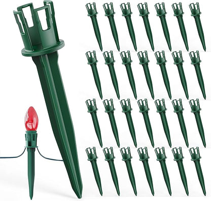 200-Pack Plastic Light Stakes, 5.5 Inch Christmas Yard Stakes for C7 C9 Christmas Lights Outdoor, Universal Light Stakes for Outdoor Holiday Lights, Green