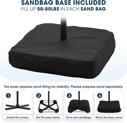 wikiwiki 10ft Patio Umbrella with Base Included, Outdoor Offset Cantilever Umbrella with Sandbag Base for Backyard, Garden and Pool, Easy to Tilt and Crank, Navy Blue