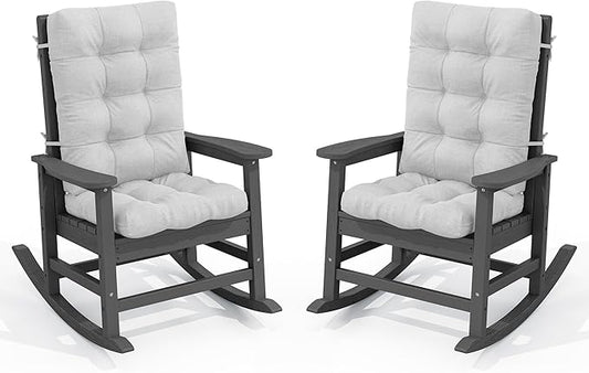 SERWALL Oversized Outdoor Rocking Chair Set of 2, HDPE Rocker for Adults, Patio Rocking Chairs for Porch, Grey