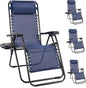 NEWBULIG Zero Gravity Chair Set of 4, Lounge Chair Folding Portable Adjustable Camping Reclining Chairs with Adjustable Pollow, Mesh Back, Cup Holder Trays Lawn Patio Chair for Pool Beach - Blue