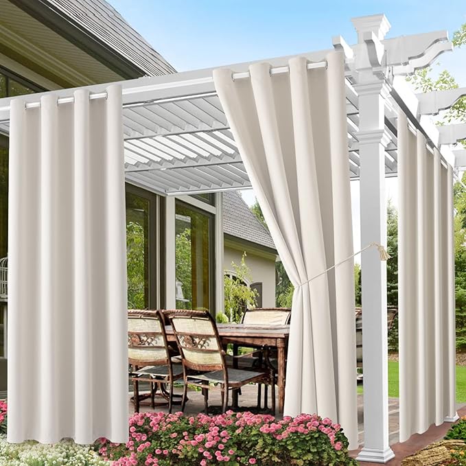 DIVA EN CAMINO DEC Outdoor Patio Curtain Waterproof Darkening Thermal Insulated Indoor Curtains for Bedroom, Porch, Living Room, Pergola, Cabana, W52 x L72, Cream, Set of 2 Panels