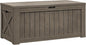 Flamaker Resin Deck Box 120 Gallon Waterproof Large Outdoor Indoor Storage Box Imitation Wood Resin for Patio Furniture Garden Tools and Pool (Brown)