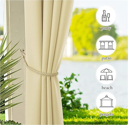 NICETOWN Canvas Waterproof Outdoor Curtains for Patio 108 Inches Long, Machine Washable Rustproof Grommet Privacy Outdoor Drapes for Porch/Balcony, 2 Panels, 55" Wide, Light Beige