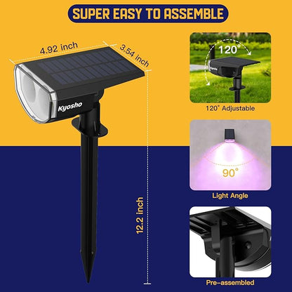 Kyosho Color Changing Solar Outdoor Lights, 9 Lighting Modes Halloween Christmas Lights, Waterproof RGBW Multicolor Solar Spotlight for Tree Pool Garden, 4 Pack
