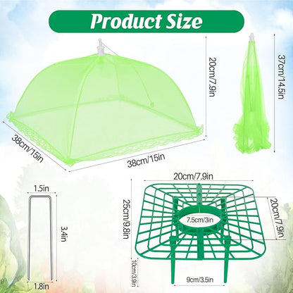6 Sets Strawberry Plant Support with Mesh Cover - Square Gardening Frame, Animal Barrier, Iron Stakes & Storage Bag for Healthy Strawberries, Tomatoes, Veggies (Green) (6 pcs)