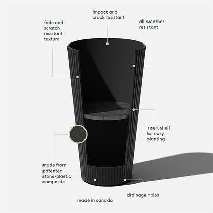 Veradek Demi Series Tall Planter for Porch, Patio, Backyard | Durable Plastic-Stone Composite Material | Modern Décor for Tall Plants, Grasses
