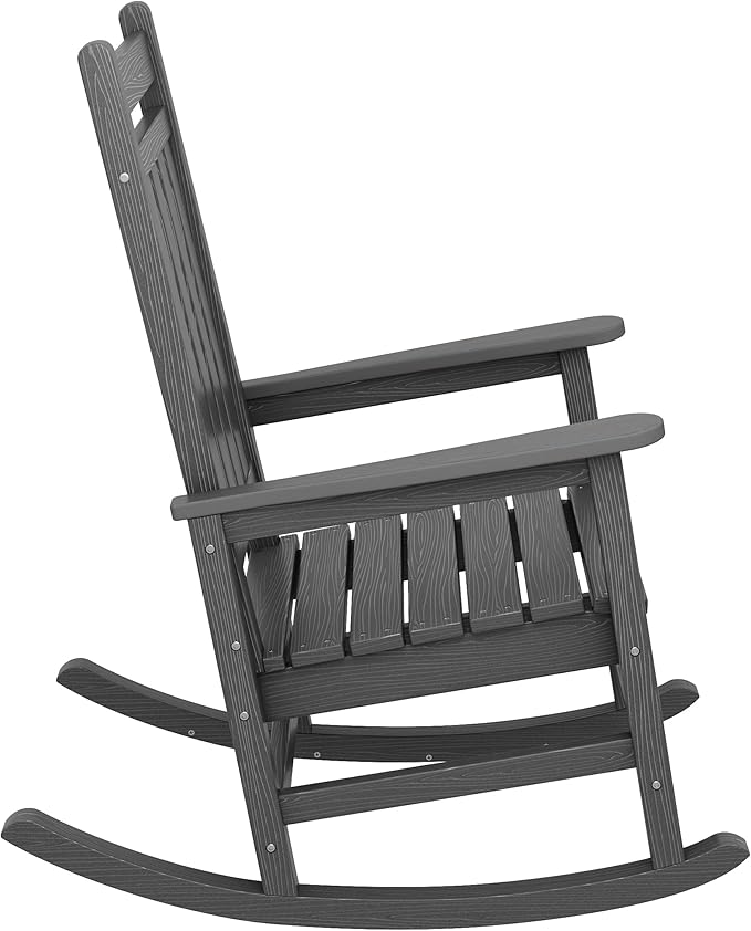 SERWALL Outdoor Rocking Chair Set of 2, HDPE Rocking Chairs for Adult, All Weather Porch Rockers for Lawn Garden, Grey