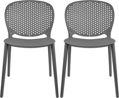 2xhome Set of 2 Patio Dining Chairs | Modern Stackable Outdoor Pool Side Chair | Weather Resistant Plastic for Yard, Porch, Balcony, Kitchen, Gray