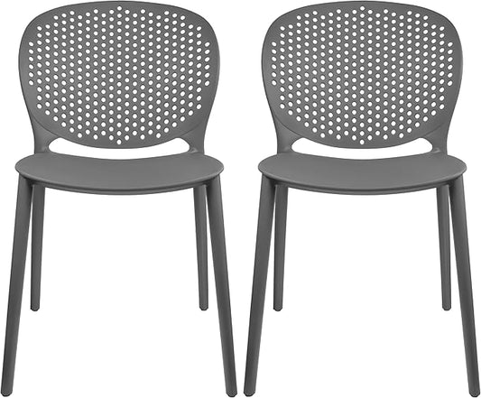 2xhome Set of 2 Patio Dining Chairs | Modern Stackable Outdoor Pool Side Chair | Weather Resistant Plastic for Yard, Porch, Balcony, Kitchen, Gray
