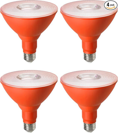 EDISHINE PAR38 Orange LED Flood Light Bulbs Outdoor, Dimmable LED Light Bulb, 18W(120W Equivalent), Outdoor Weatherproof Light Bulb for Party, E26 Base, 4 Pack